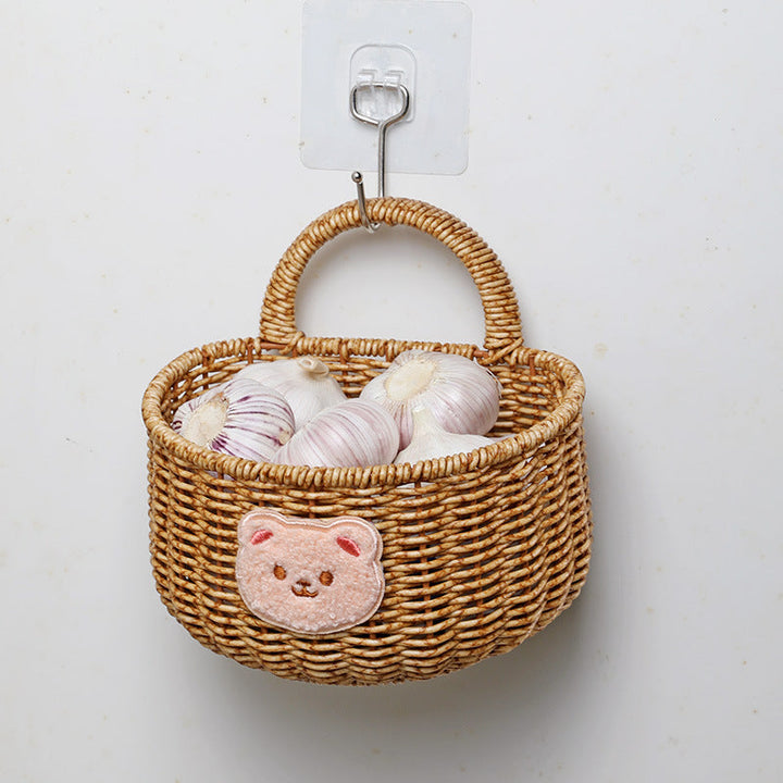 Handwoven Decorative Storage Basket with Cute Bear Emblem Kalsten