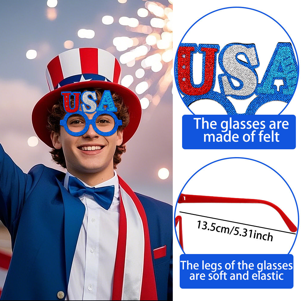 Unisex nan patriotic glitter novelty party glasses with USA letter topper Kalsten