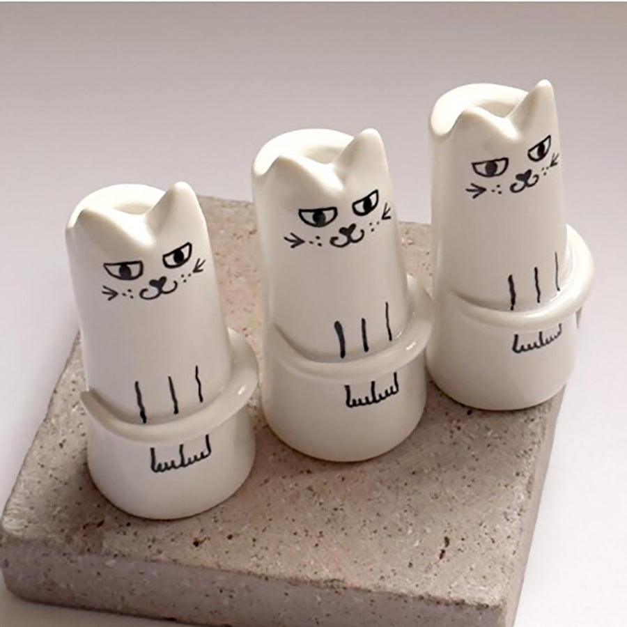 Handmade Minimalist Ceramic Cat Bud Vase With Matte Glaze And Narrow Neck