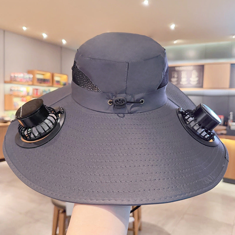 Bbreathable sun hat with two integrated mini fans, wide brim and adjustable chin strap Kalsten