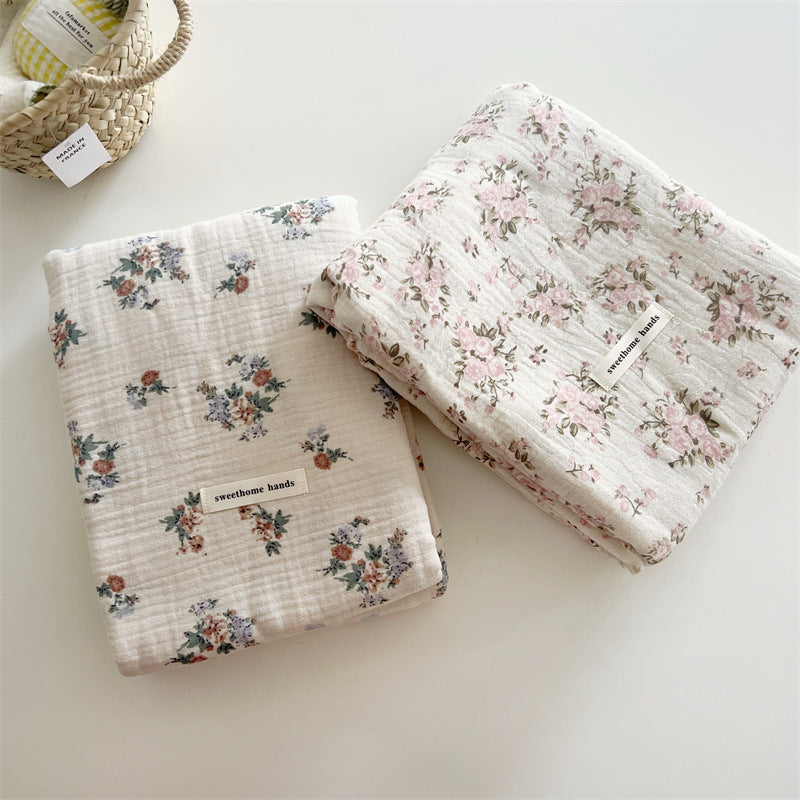 Unisex Cotton Muslin Blanket with Floral Design and Ruffle Details Kalsten