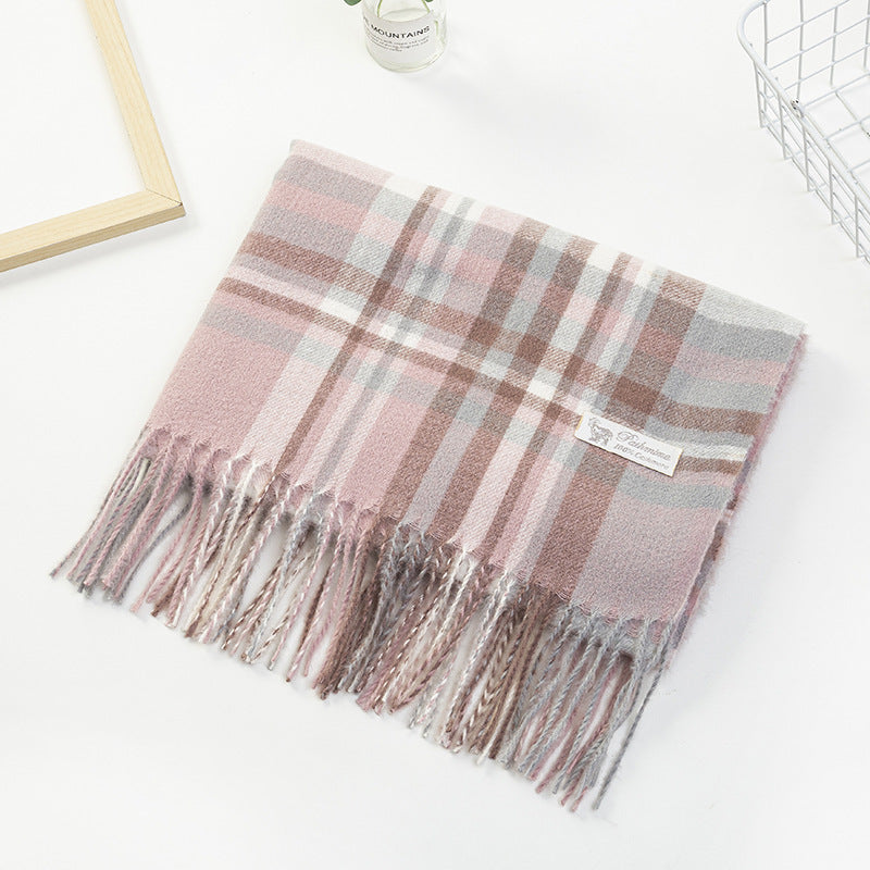Women Plaid-Fringe Scarf made of soft material Kalsten