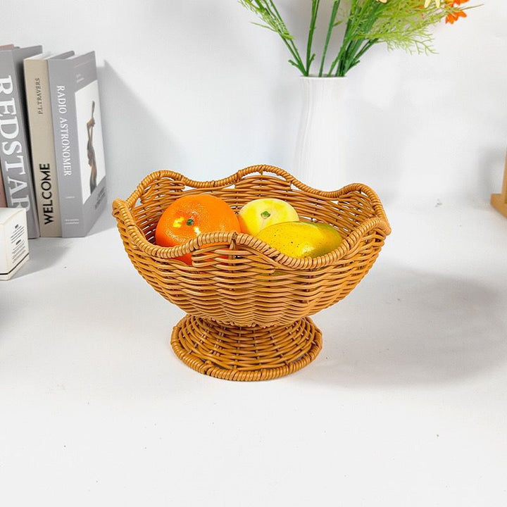Unisex Rattan Fruit Bowl with Elegant Wave Lines Kalsten