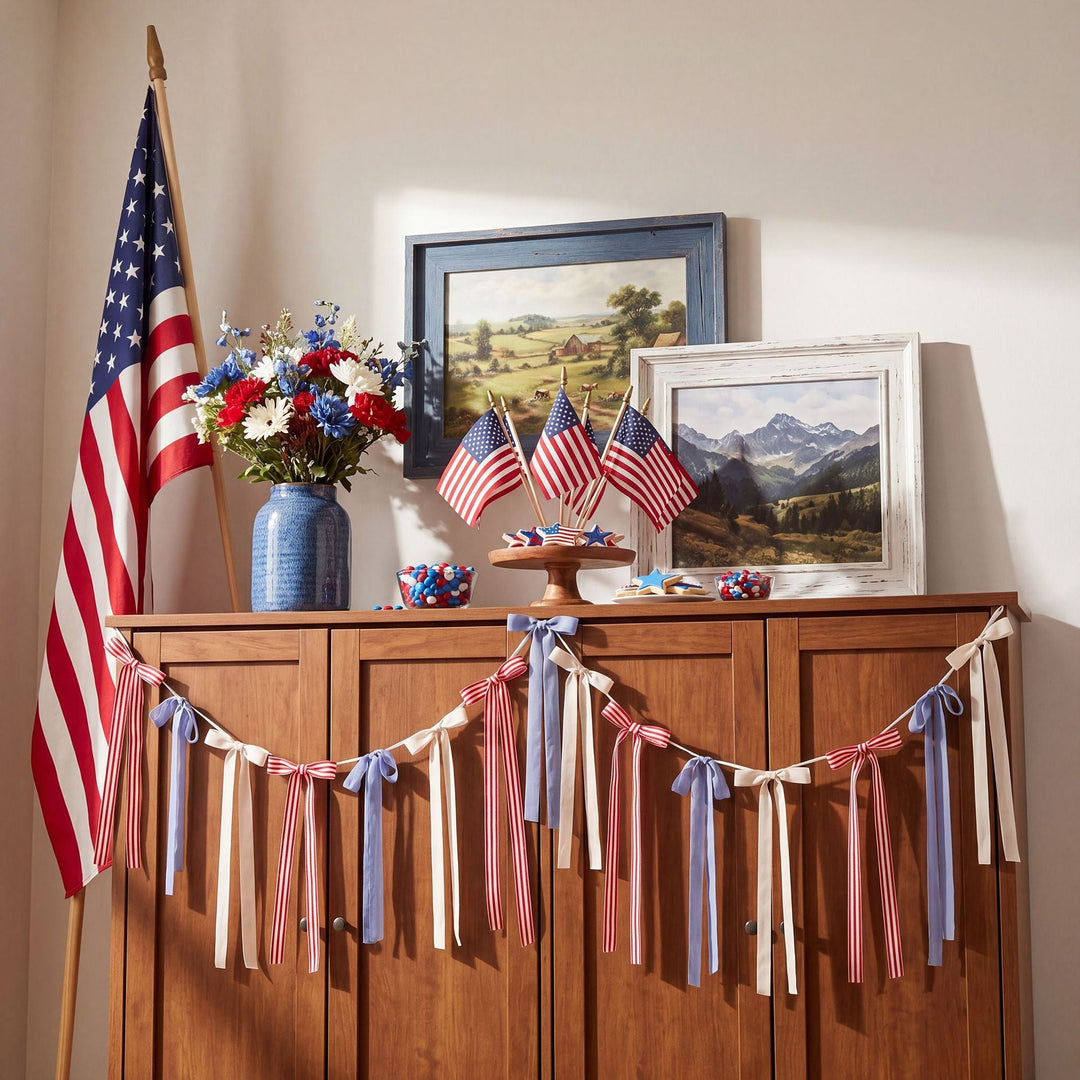 Unisex decorative bow garland with long ribbons and self-adhesive hangers Kalsten