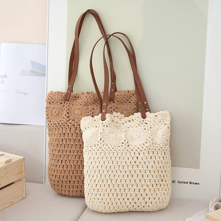 Crochet tote bag with leather handles Kalsten