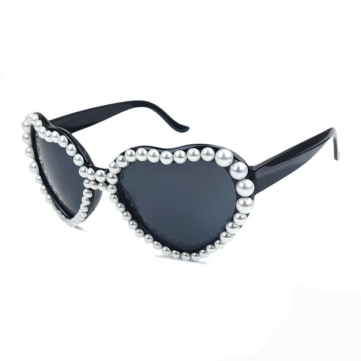 Women's Heart-Shaped Sunglasses with Glitter Stone Trim Kalsten