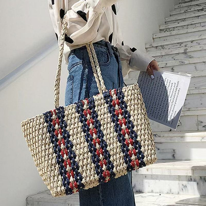Handbag Made of Braided Natural Material with Colorful Accents Kalsten