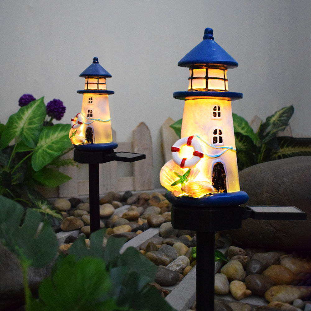 Solar-Powered Coastal Lighthouse Garden Stake Light With Warm LED Resin Lantern And Dusk-To-Dawn Sensor Kalsten