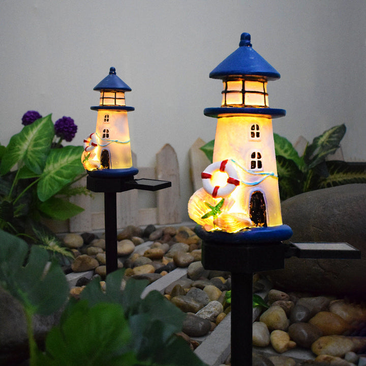 Solar-Powered Coastal Lighthouse Garden Stake Light With Warm LED Resin Lantern And Dusk-To-Dawn Sensor Kalsten