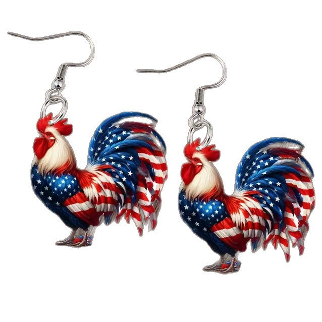 Ladies' lightweight wooden earrings in airplane jet design with patriotic motif and hypoallergenic fish hook Kalsten