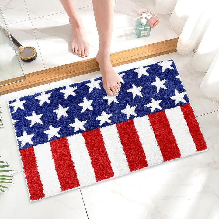 Semi-Circular Tufted Chenille Non-Slip Bathroom Mat With Star Stripe Pattern