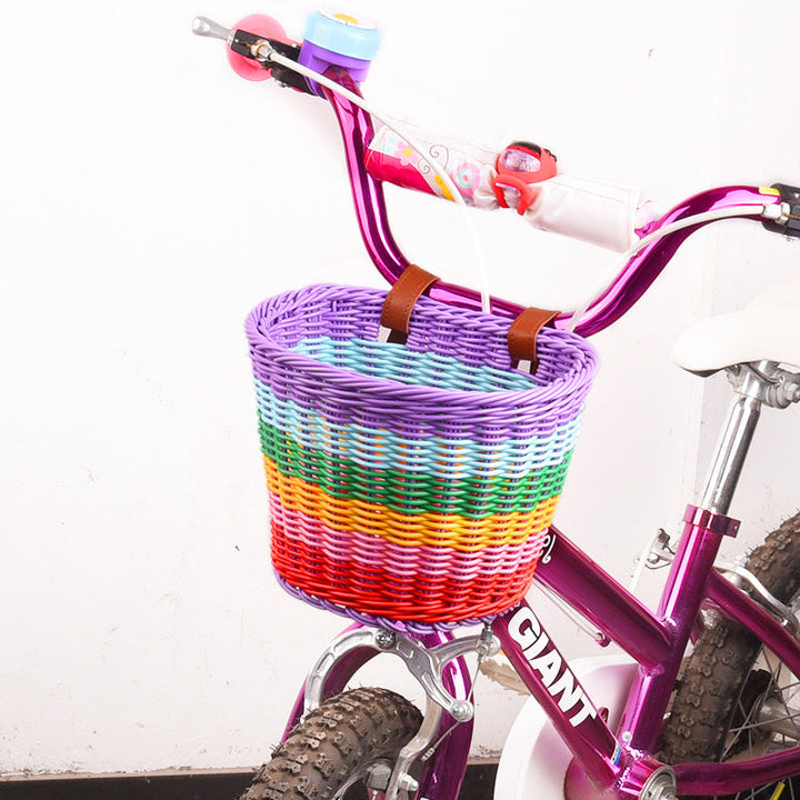 woven front bicycle basket with adjustable leather handlebar straps Kalsten