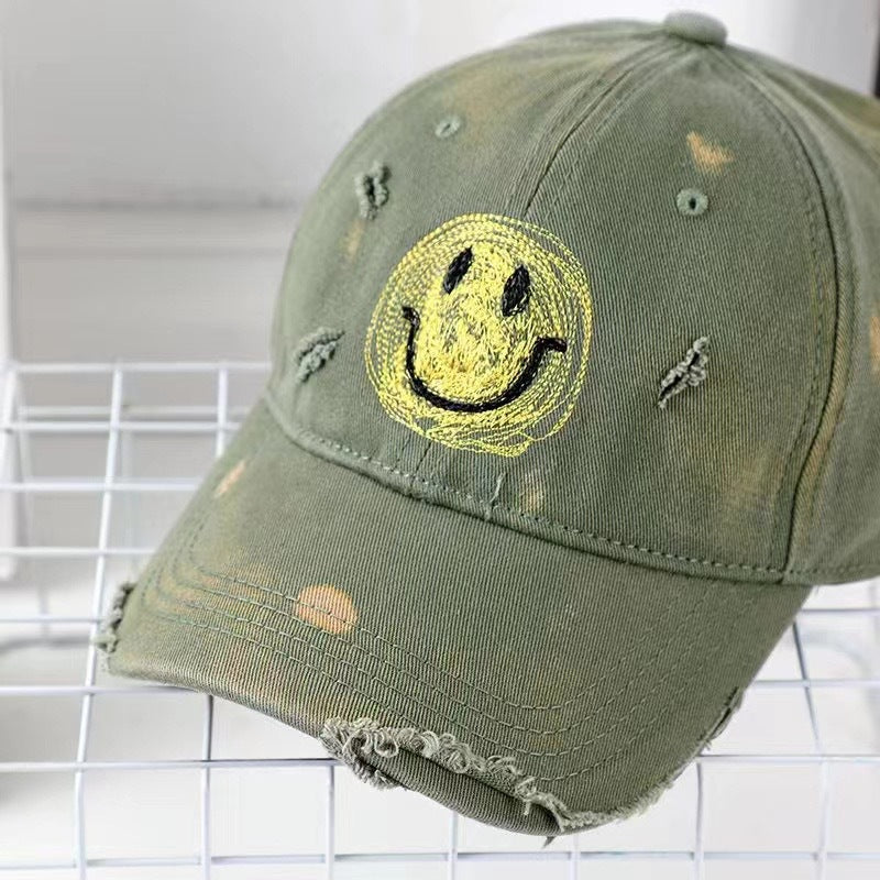 Women's Distressed Smiley Face Baseball Cap Kalsten
