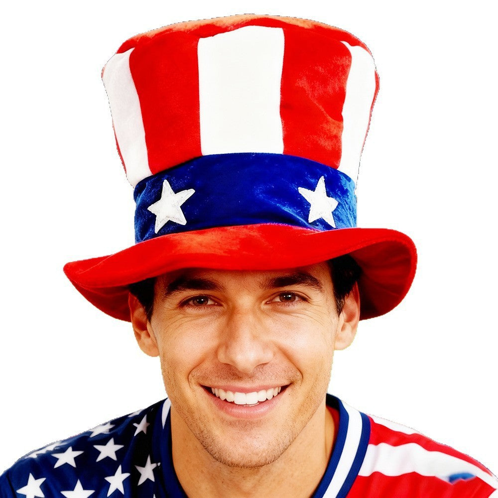Unisex nan Tall Velvet Patriotic Top Hat with Star Band and Wide Brim Kalsten