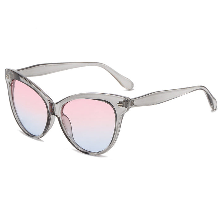 Ladies trendy cat-eye sunglasses with transparent frame and blue lenses Kalsten