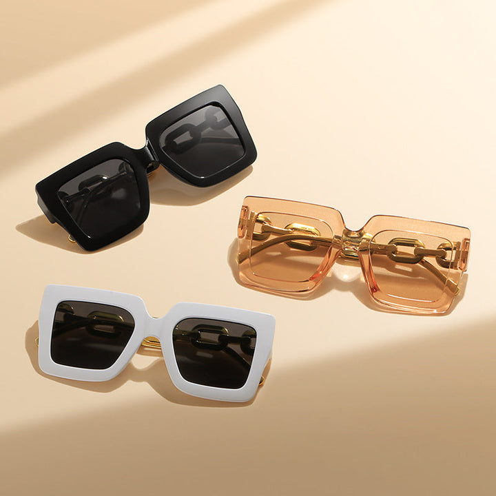 Women's fashionable sunglasses with unique rectangular frame and chain details Kalsten
