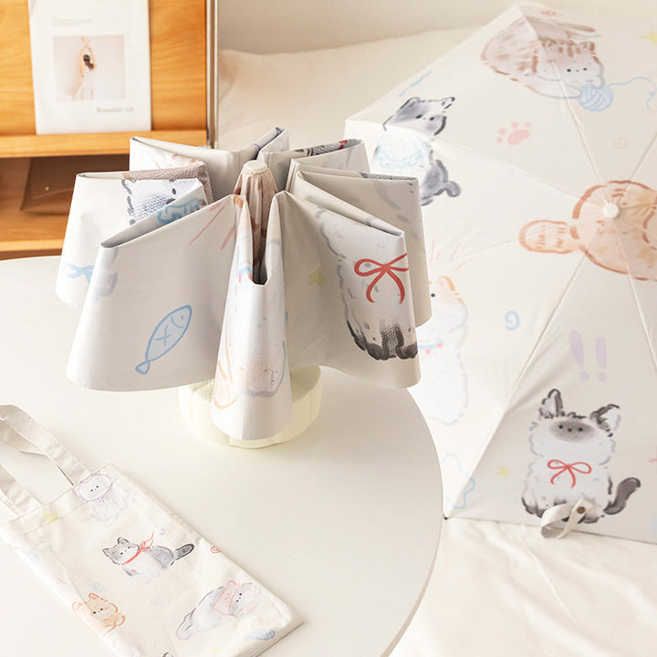 Women Folding Umbrella with Lovely Animal Illustrations Kalsten
