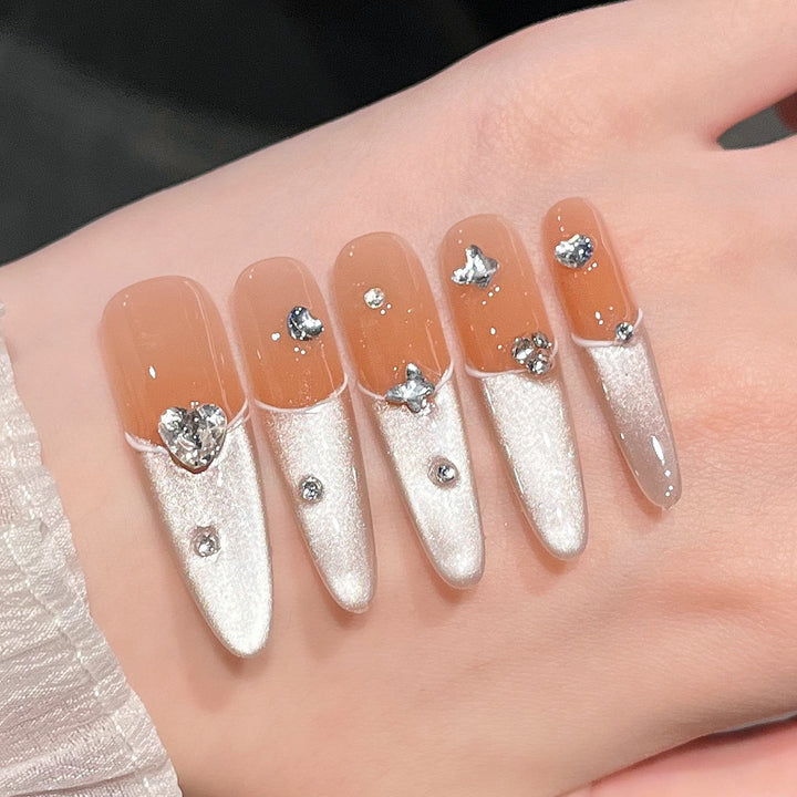 Elegant Press-On Nail Extensions with Gem Accents Kalsten