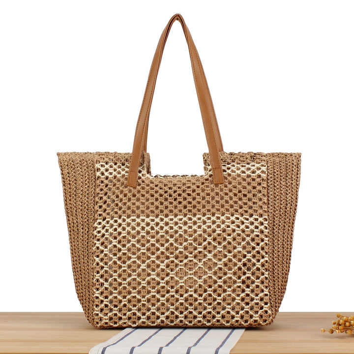 Woven beach bag with leather handles Kalsten