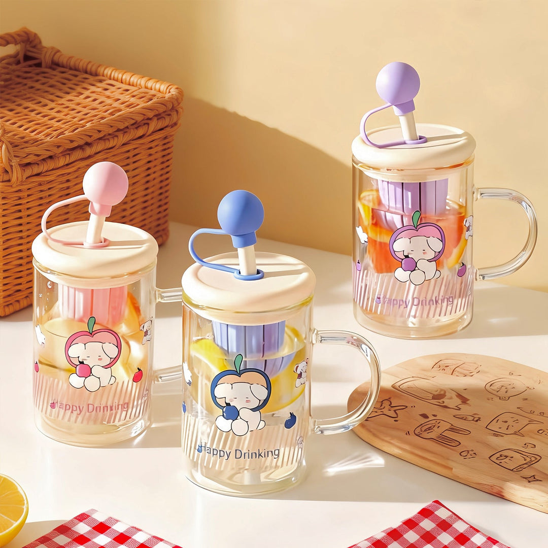 Ladies drinking glass with creative silicone lid and integrated straw Kalsten