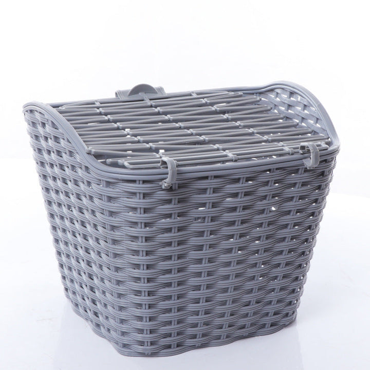 woven front bicycle basket with hinged lid and universal handlebar mount Kalsten
