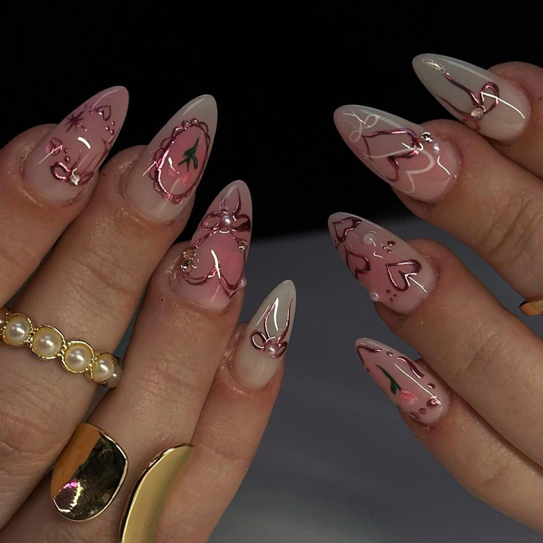 Decorative Heart-Themed Press-On Nail Art Kalsten