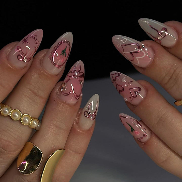 Decorative Heart-Themed Press-On Nail Art Kalsten