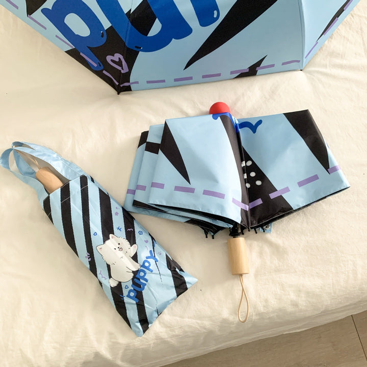 Ladies innovative folding umbrella with gentle leaf design and practical carrying pouch Kalsten