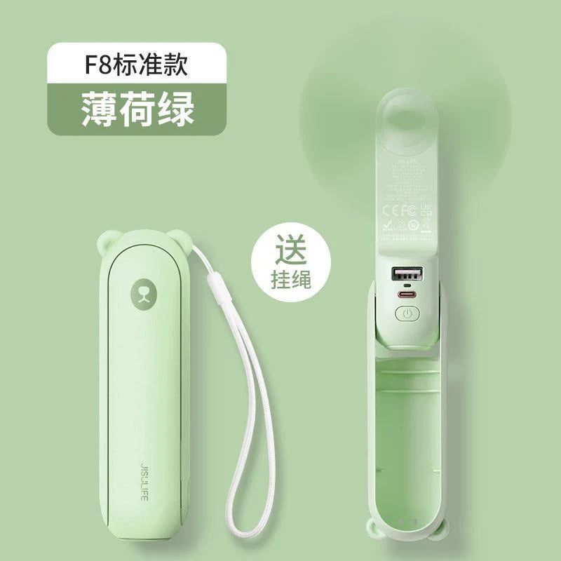 Unisex one-size foldable rechargeable hand fan with integrated power bank and dual USB charging ports Kalsten