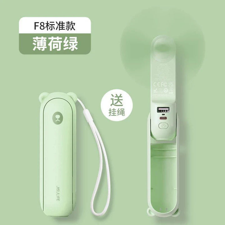 Unisex one-size foldable rechargeable hand fan with integrated power bank and dual USB charging ports Kalsten