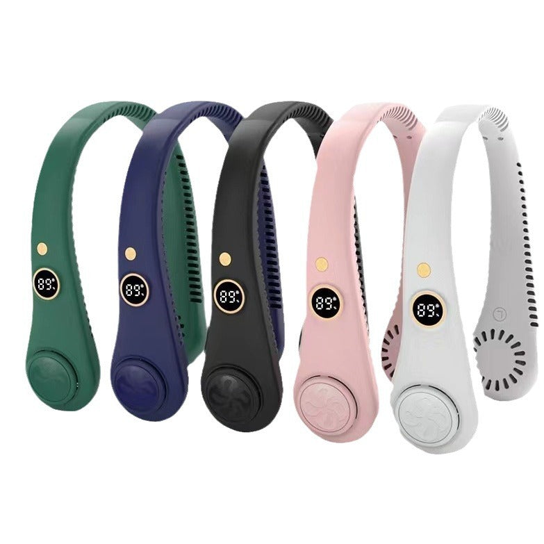 Unisex rechargeable neck fan with quiet blower and digital display Kalsten