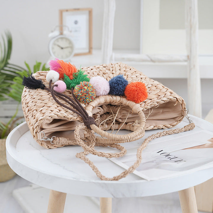 Basket bag with colorful pompons Kalsten