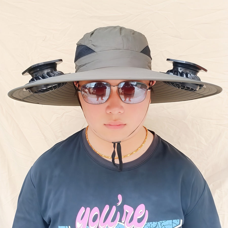 Wide-brimmed sun hat with detachable swivel solar fans and adjustable chin strap Kalsten