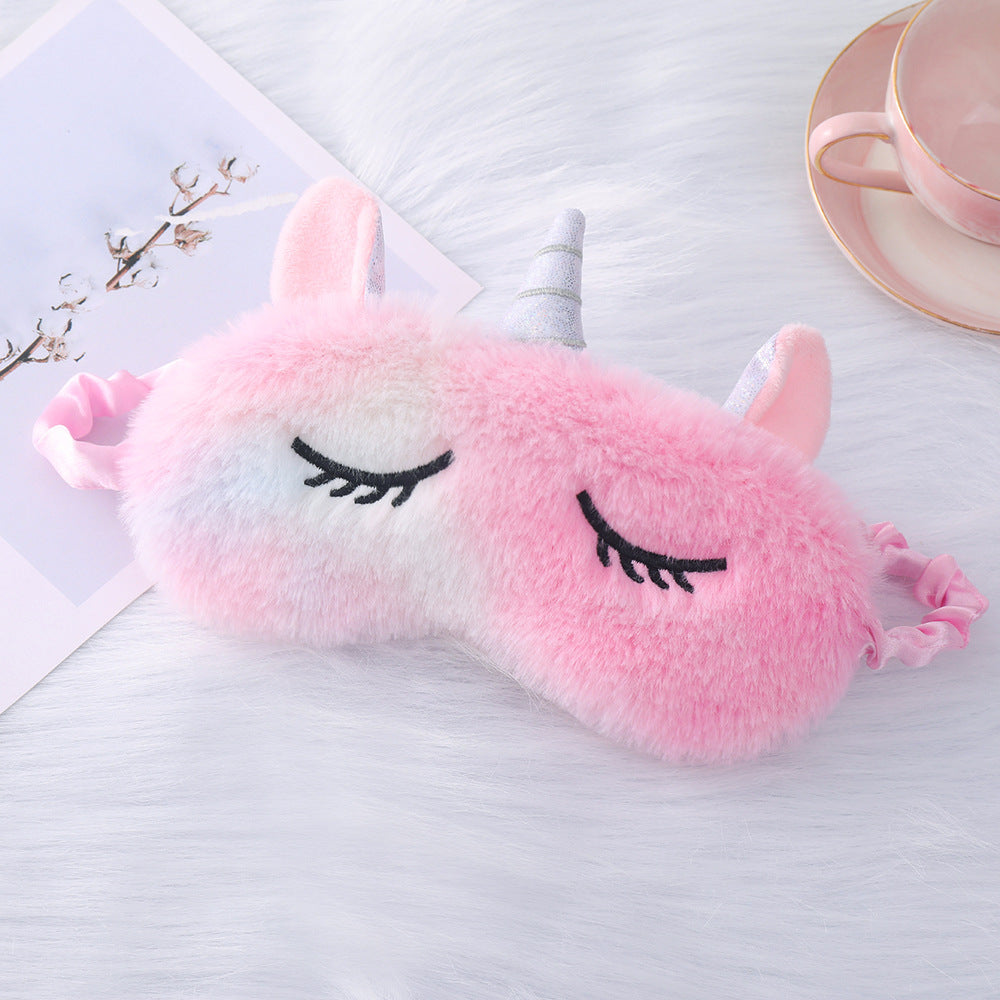 Women's plush-filled unicorn sleep mask with 3D horn, embroidered eyelashes and adjustable satin band Kalsten