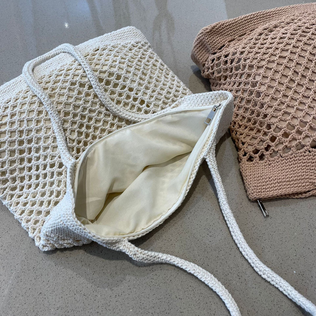 Macrame Tote Bag with Modern Mesh Design Kalsten