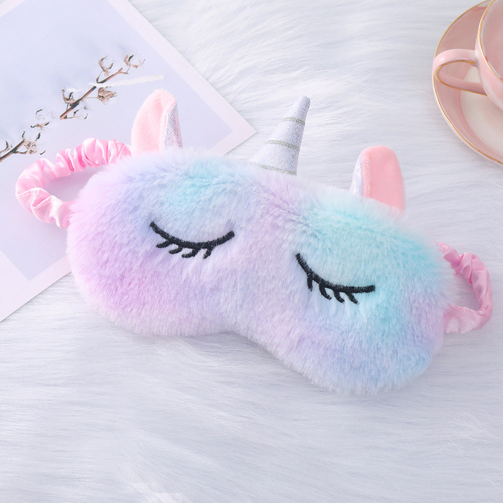 Women's plush-filled unicorn sleep mask with 3D horn, embroidered eyelashes and adjustable satin band Kalsten