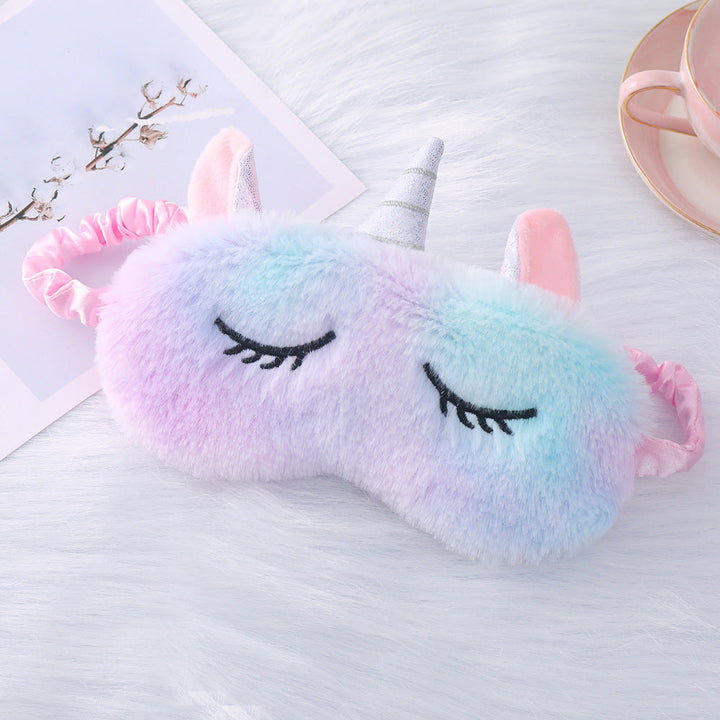 Women's plush-filled unicorn sleep mask with 3D horn, embroidered eyelashes and adjustable satin band Kalsten