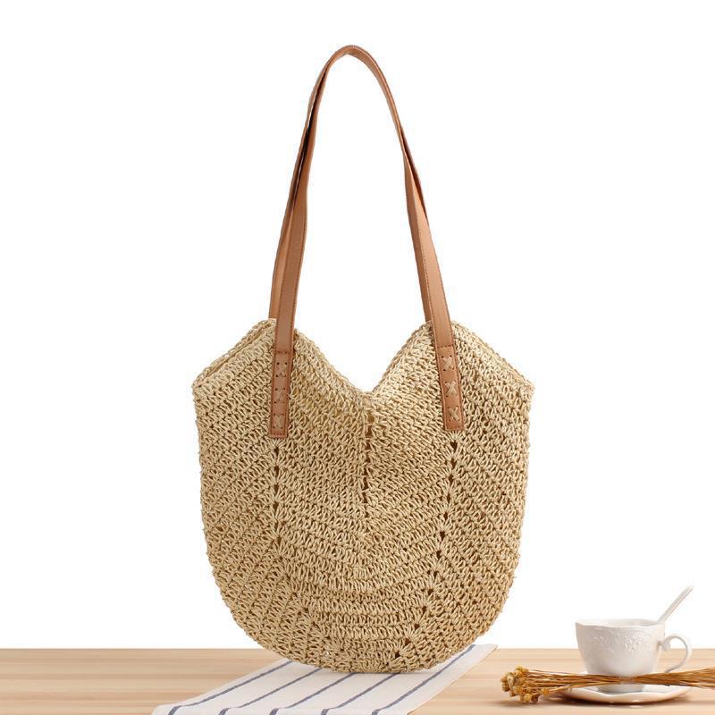 Generous straw shoulder bag with leather handles Kalsten