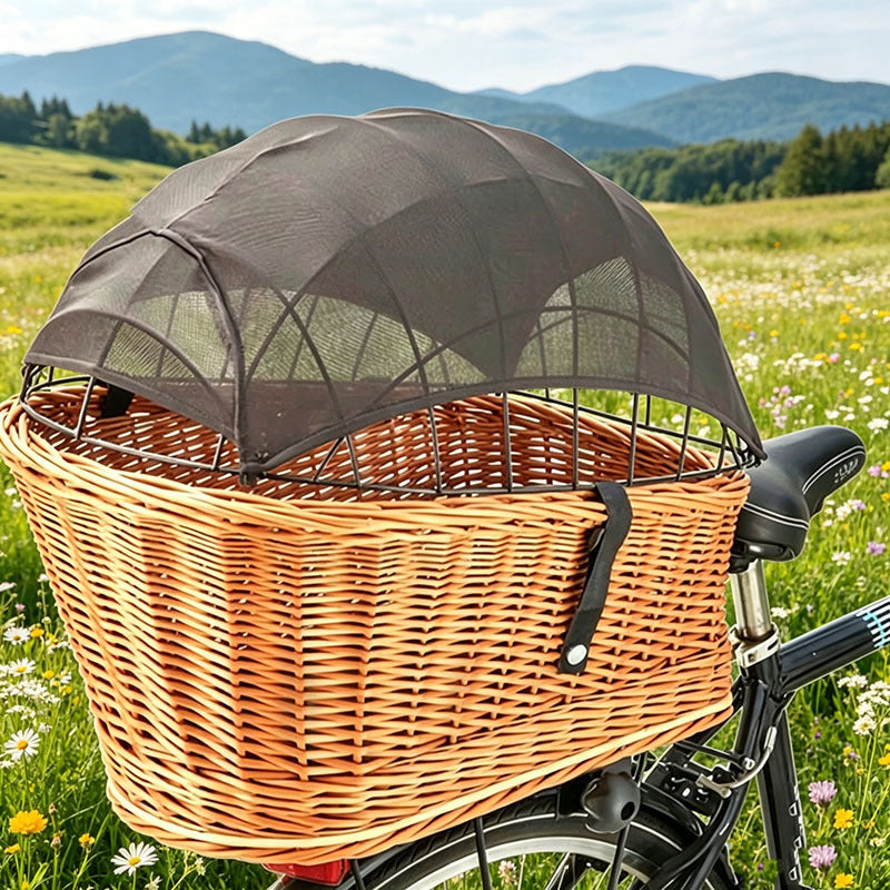 protective mesh canopy for front bicycle wicker basket with snap fasteners Kalsten