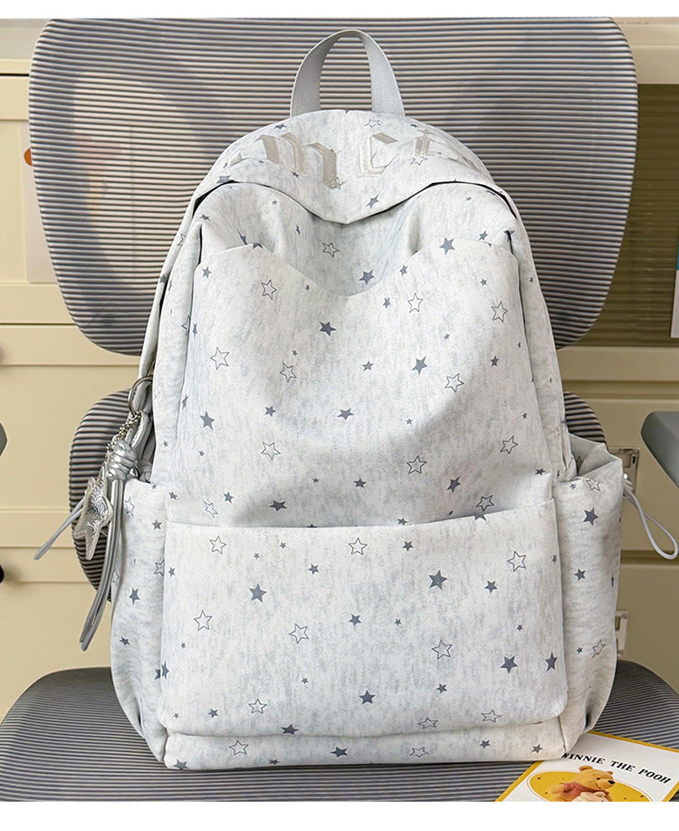 Star-Printed Multi-Pocket School Backpack