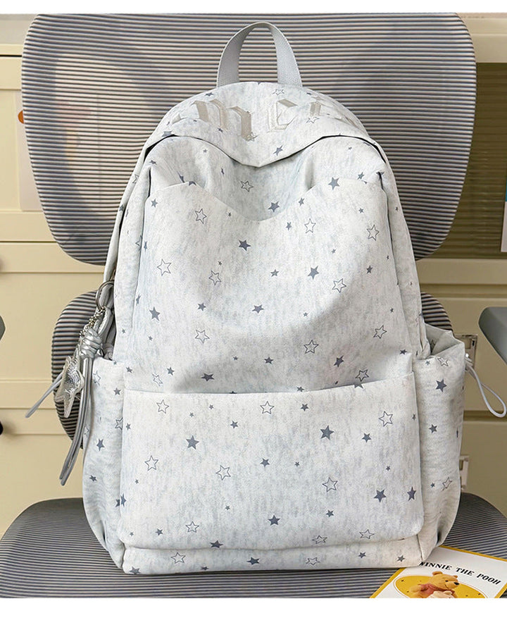 Star-Printed Multi-Pocket School Backpack