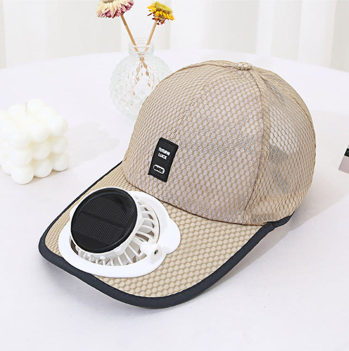 Ventilated baseball cap with integrated solar fan in the visor and breathable mesh Kalsten
