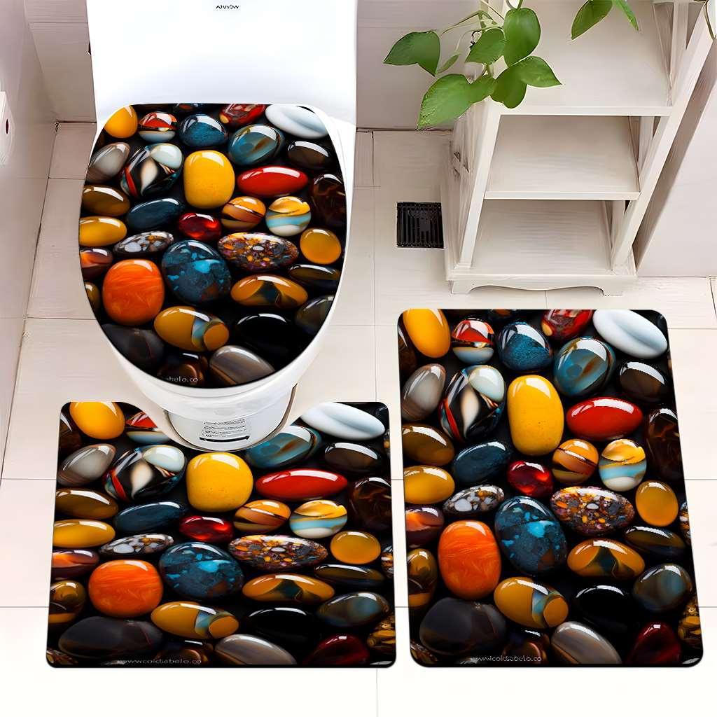 Decorative Pebble Bathroom Mat Set Kalsten