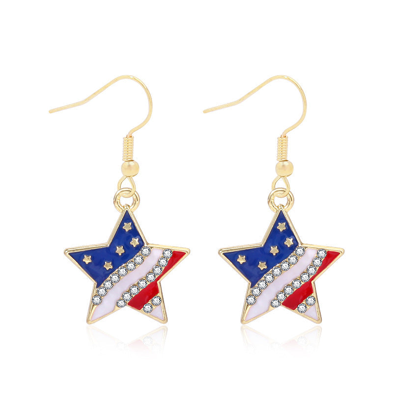 Women's star-shaped enamel earrings with USA flag motif and gold-plated fish Kalsten