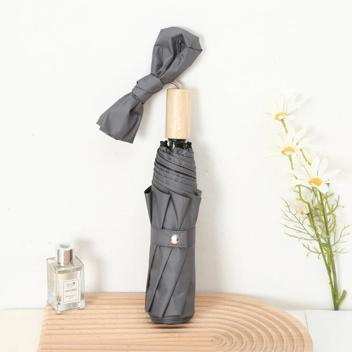 Women's Elegant Folding Umbrella with Wooden Handle Kalsten