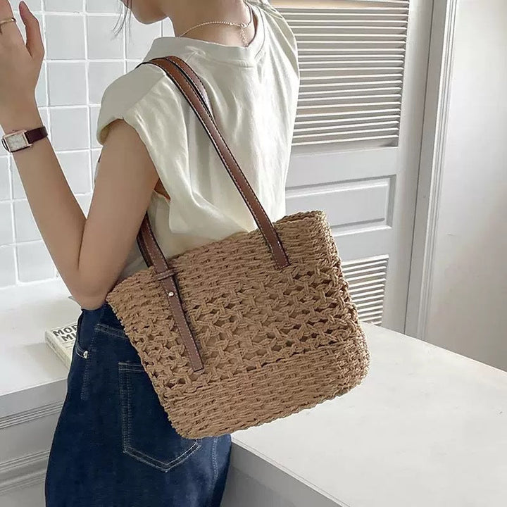 Handbag Made of Natural Macrame with Vegan Leather Handles Kalsten