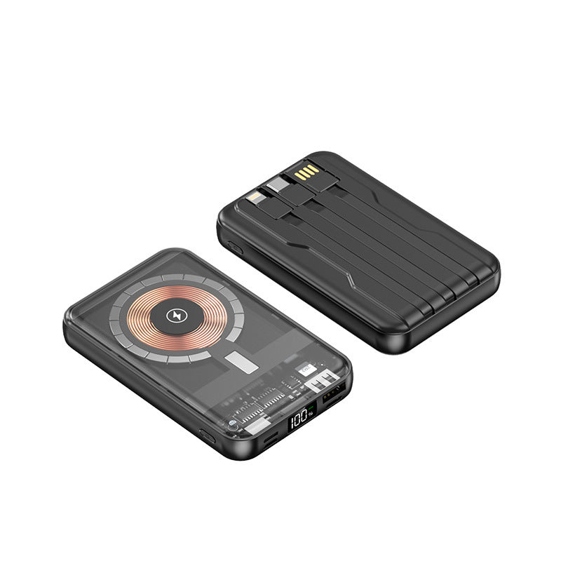 Portable power bank with wireless charging function and integrated cable system Kalsten