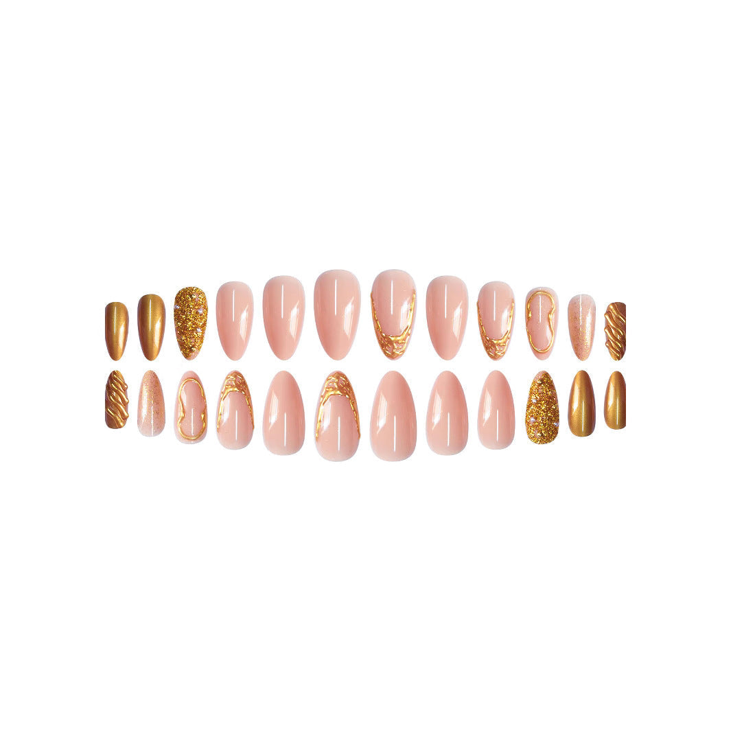 Elegant Gold-Decorated Press-On Nail Set Kalsten