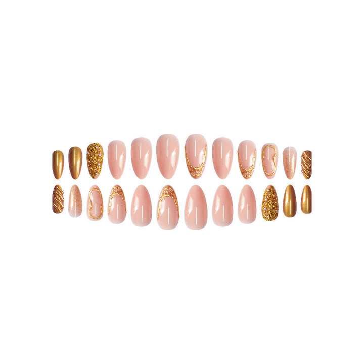 Elegant Gold-Decorated Press-On Nail Set Kalsten