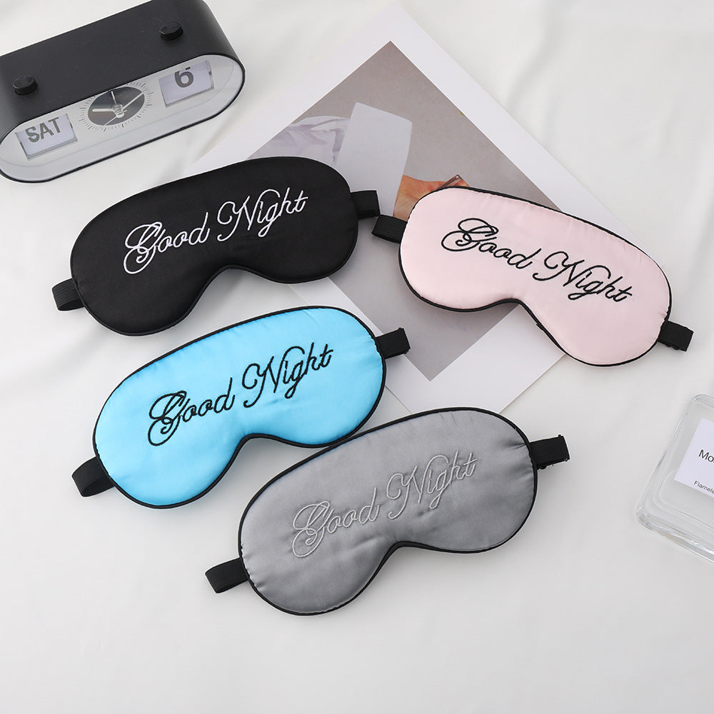 Unisex embroidered contoured sleep mask with decorative text embroidery and adjustable elastic band Kalsten